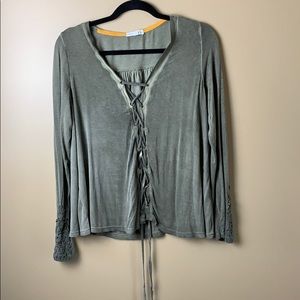 Dusty sage green lace up front long sleeved shirt
